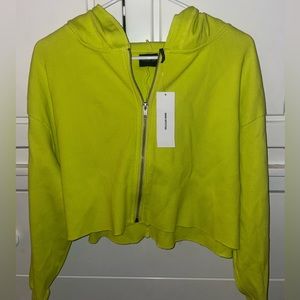 Urban Outfitters Ribbed Zipped Hoodie Sweatshirt Neon Green/Yellow